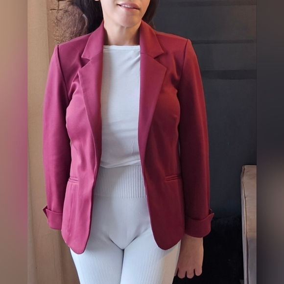 Suzy Shier Open-Front Blazer Burgandy Ruby - Picture 1 of 10